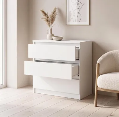 Obrázok produktu pre Moderná komoda s 3 zásuvkami | Biela komoda | Komoda so zásuvkami 70 x 74,5 x 40 cm | Do spálne, obývačky a predsiene, biela