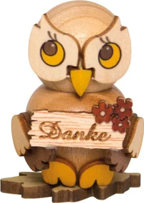 Produktbild von Eulenkind mit Danke-Schild (4cm) von Drechslerei Kuhnert