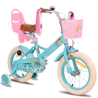 Image de STITCH VÉLO ENFANT 16 POUCES VÉLO POUR 2-7 ANS FILLE, CADEAU POUR LA PRINCIPALE,Avec siège de poupée, sangles, roues de support, panier, bleu
