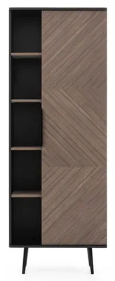 Produktbild von Regal PINELLI R1D PE03, Griffe und Füße aus Metall in der Farbe Schwarz, Standregal mit Drehtür [Schwarzer Graphit / Captains Deck]