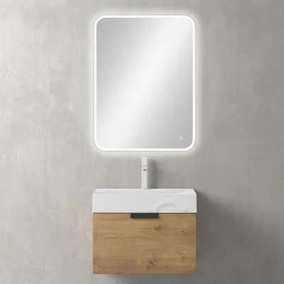 Produktbild von Mai & Mai Badmöbel-Set BxH 60x45cm in Kerneiche mit Soft-Close Schublade Wandmontage inkl. Waschbecken und LED-Spiegel Lonato
