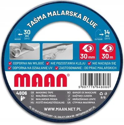 Zdjęcie produktu dla Taśma Malarska Niebieska 38 Mm 30 M - Uv Odporna, Bez Śladów