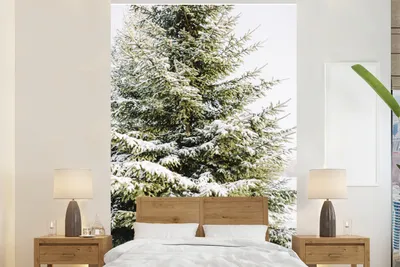 Produktbild von MuchoWow® Fototapete für Wohnzimmer oder Schlafzimmer Wandtapete Vinyl Motivtapete Winter - Schnee - Baum - 170x260 cm - Wohnzimmertapete