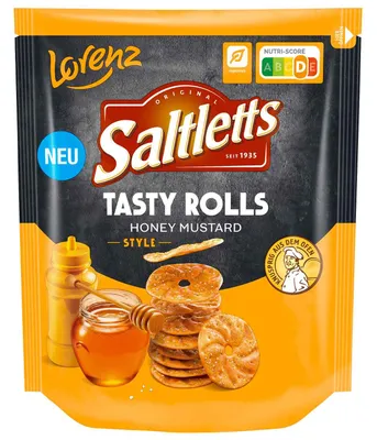 Zdjęcie produktu dla Saltletts 311369 Saltletts Tasty Rolls Honey & Mustard Style Chips 130,0 g, Obraz wygenerowany przez AI