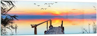 Produktbild von Bilder auf glas - Brücke See - 160x50cm - Glasbilder - Wandbilder - Bilder - Kunstdruck - zum Aufhängen bereit - Wanddekoration aus Glas - Glas Bilder - Wandbild auf Glas - Einteilig - GAB160x50-3818