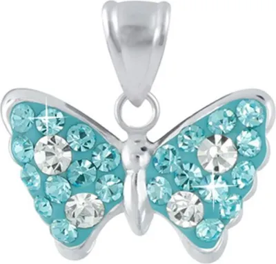 Produktbild von Schmetterling Kette Silber 925: Mädchen & Damen Kristall Schmuck Hellblau ohne Kette