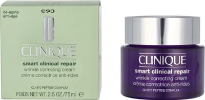 A product box and jar of Clinique Smart Clinical Repair Wrinkle Correcting Cream.