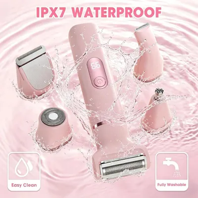 Produktbild von 5in1 Damenrasierer, IPX7 wasserdicht, USB-C, Ladestation, Digitalanzeige – Pink