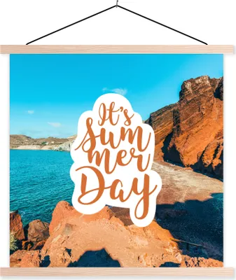 Produktbild von MuchoWow® Textilposter Strand - Meer - Zitate 60x60 cm mit holzfarbenen Rahmen - Wanddekoration