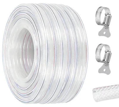 Image de Tuyau d'arrosage en PVC souple, longueur 6 mètres, avec collier de serrage