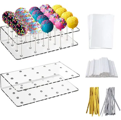 Kuchenpop-Ständer-Set, 2 Stück, 100 Stiele, 100 Tüten, 100 Drehverschlüsse