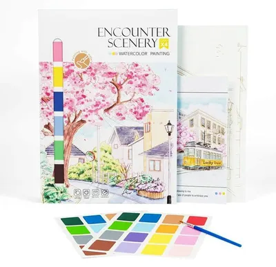 Produktbild von Aquarell Malset Stadtlandschaft - 4 Motiv-Bögen - DIY Set mit Farben & Pinsel