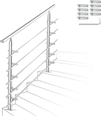 Produktbild von Jiubiaz Geländer Treppengeländer Ø 42mm Edelstahl Handlauf für Innen und Außen geeignet 150cm mit 5 Querstreben