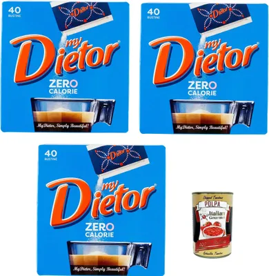 Produktbild von Dietor, my Dietor Zero Calorie, Natürlicher Süßstoff 0 kcal, Glutenfrei, gluten free, Ohne Aspartam, 3x 40 Beutel + Italian Gourmet polpa 400g