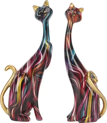 Produktbild von 2ks Ölmalerei Katzenstatuen abstrakte Paarharzfiguren Skulptur für Schlafzimmer Büro Desktop Dekoration KY146