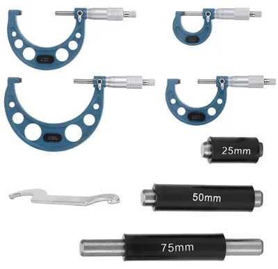 Produktbild von 4-teilige Außenschraubmessschraube - Metrische Mikrometer 0-100 mm - Hohe Präzision 0,01 mm