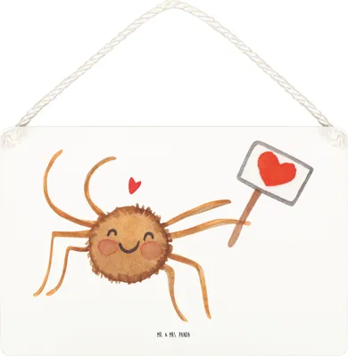 Produktbild von Mr. & Mrs. Panda Holzschild Spinne Agathe Motivation DIN A6 - Weiß - Geschenk, Glück, Dankeschön, wandtafel, Türschild, Liebe, wandhänger, Vertrauen, Wandbild Holz