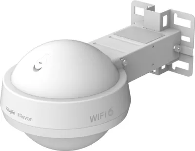 A white Wi-Fi 6 access point mounted on a bracket against a white background.