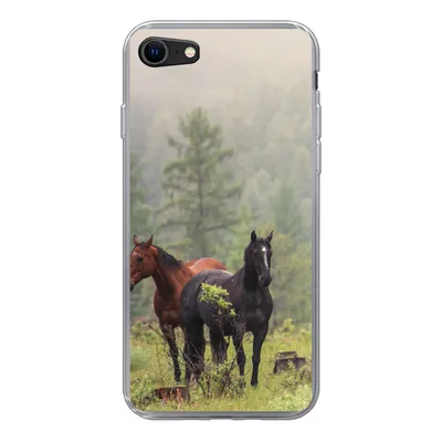 Produktbild von MuchoWow® Handyhülle Schutzhülle Hülle für iPhone SE 2020 Pferde - Wald - Nebel Silikon Softcase Handy Hülle - Kartenbesitzer