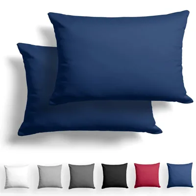 Produktbild von Set mit 2 Mako-Satin-Kissenbezügen (50 x 75 cm) – 100 % Baumwolle mit Reißverschluss, superweicher Kissenbezug (50 x 75 cm),  Standard , blau, nur Kissenbezug