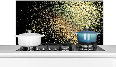 Produktbild von KitchenYeah®  Spritzschutz Küche - Küchenrückwand - Wandschutz für Herd und Spüle - Luxus - Glitzer - Gold - Design - Schwarz 100x50 - Alu-Dibond (Alternative zum Spritzschutz aus Glas) - Hitzebeständ
