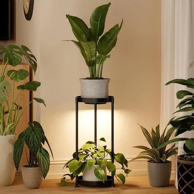 Produktbild von Famanu Pflanzenständer mit 2 Ebenen und Pflanzenlampen - ideal für Wohnzimmer und Balkon