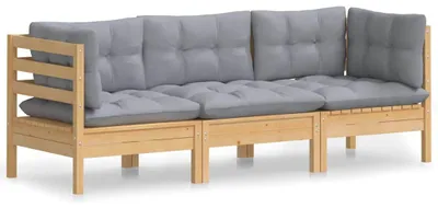 Produktbild von vidaXL 3-Sitzer-Gartensofa mit Grauen Kissen Massivholz Kiefer
