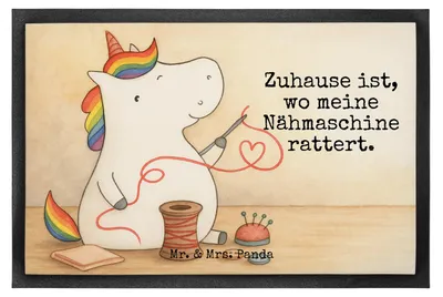 Produktbild von Mr. & Mrs. Panda fußmatte Einhorn Näherin Design 50 x 75 cm - Weiß - Geschenk, Häkeln, Schmutzmatte, Unicorn, Basteln, Einhörner, Bodenvorleger, Schmutzfangmatte