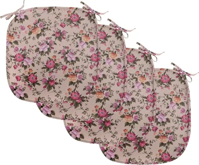 Produktbild von ABAKUHAUS Blume Polster für Esszimmerstühle, Blumenmuster mit Rose, Dekoratives wasserfestes Kissen mit Riemen für Küchensitze, 40 cm x 40 cm-4er Pack, Tan Rosa Dunkelgrün
