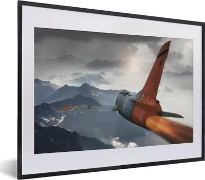 Produktbild von MuchoWow® MuchoWow® Gerahmtes Poster Ein Armeejet über den Bergen 40x30 cm - Poster mit zchwarzem Bilderrahmen - Bilderrahmen - Poster im Rahmen
