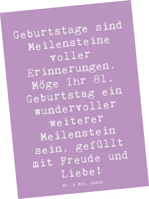 Produktbild von Mr. & Mrs. Panda Grußkarte Spruch 81. Geburtstag Meilenstein - Lavendeltraum - Geschenk, Ansichtskarten, bildkarte, Feier, Glückwunsch, besonderer Tag, Happy Birthday
