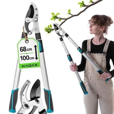 Zdjęcie produktu dla Nożyce do gałęzi KADAX Amboss 68–100 cm, teleskopowe nożyce do drzew przeznaczone do grubych gałęzi o średnicy do 50 mm, nożyce ogrodowe z antypoślizgowymi uchwytami i ostrym stalowym ostrzem do precyzyjnego przycinania drzew