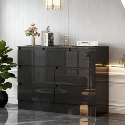 Zdjęcie produktu dla Biała komoda, wysoki połysk, 6/7/8 szuflad, wymiary: 120x77x40 cm / 120x99x40 cm