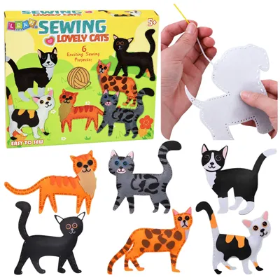 Productafbeelding van Creatieve set naai-knuffels, vilten kattenknuffels, doe-het-zelf 6-delig.