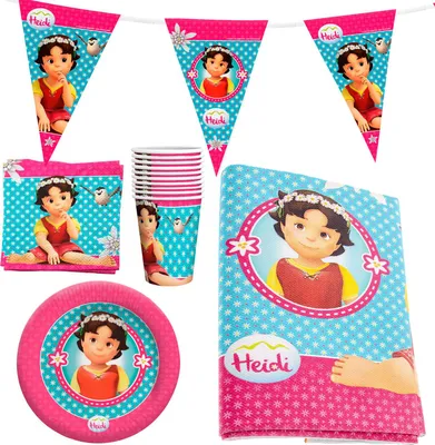 Produktbild von Heidi XL Party-Set Einweggeschirr 42-teilig Sevietten mit Tischdecke Wimpelkette