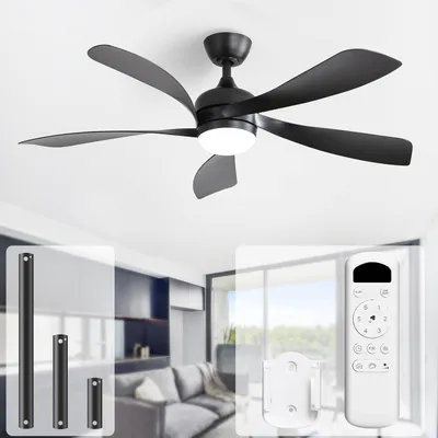 Image de Ventilateur de plafond avec éclairage et télécommande, courant continu, diamètre 132 cm, 5 pales, minuterie, 3 températures de couleur, 6 vitesses, fonctionnement été/hiver, silencieux