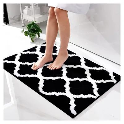 Produktbild von Rutschfeste Badematte für das Badezimmer, waschbar, Hochflor Badteppich aus flauschiger Mikrofaser - 60 x 90 cm, Schwarz