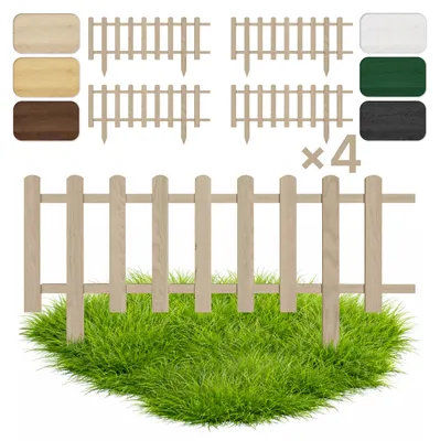 Obrázek produktu pro Floranica 4 ks ozdobný plot ze dřeva 100 x 30 cm neimpregnovaný zapichovací zahradní plot pro ohraničení záhonů, okraj trávníku