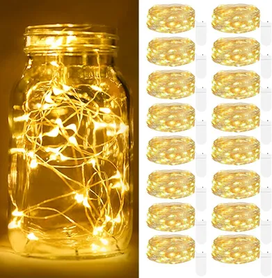 Productafbeelding van LED-mini-lichtketting met batterij - Set van 16 - 2 m - 20 leds - Werkt op batterijen - Doe-het-zelf lichtketting