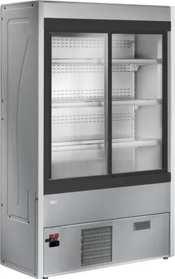 Immagine prodotto di Vetrina refrigerata a parete KBS, dimensioni 1800x570x2000 mm, raffreddamento ad aria forzata, porte scorrevoli, vetri isolanti.