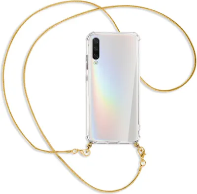 Produktbild von Handykette Backcover-Schutzhülle mit Band (Metall goldfarben) für Xiaomi Mi A3 / Mi CC9e - goldfarbene Kette Snake