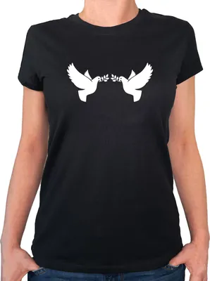 Produktbild von Huuraa Damen T-Shirt Friedenstauben XL Black Bio Baumwolle Fairtrade Damenshirt Geschenkidee