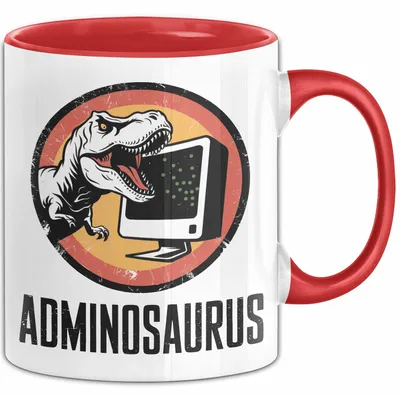 Produktbild von IT Informatiker Nerd Tasse Geschenk Adminosaurus Spruch (Rot)