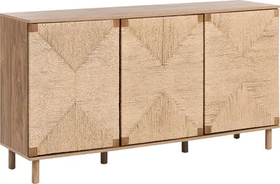 Produktbild von BELIANI Sideboard Hellbraun Faserplatte mit Holzbeinen 3 Papierseil-Türen Boho Design Holzoptik Schrank Schlafzimmer Wohnzimmer Flur Esszimmer