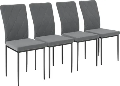 Produktbild von HOMCOM Esszimmerstühle 4er Set Küchenstuhl mit Rückenlehne, Samtoptik Dunkelgrau
