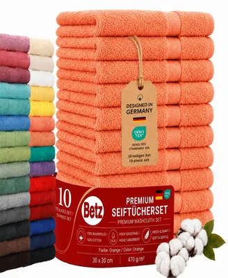Produktbild von Betz Premium Seiftücher Set 10-teilig – 10× Seiftuch 30×30 cm, 100% Baumwolle 470 g/m², weich & saugstark, ® Farbe orange, KI-generiertes Bild