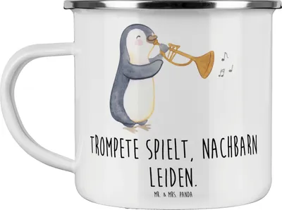 Produktbild von Mr. & Mrs. Panda becher emaille Trompete Freude - Weiß - Geschenk, Musikerleben, Tasse, Musik, jazzig, Blasinstrumente, Blechtasse, Haferl, Instrument, Lernen, Outdoor