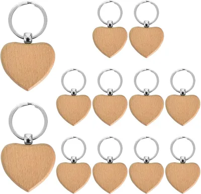 Produktbild von Holz-Schlüsselanhänger 12 Stück, Blanko zum Gravieren, 8 mm dick, für Geschenke und Geburtstage