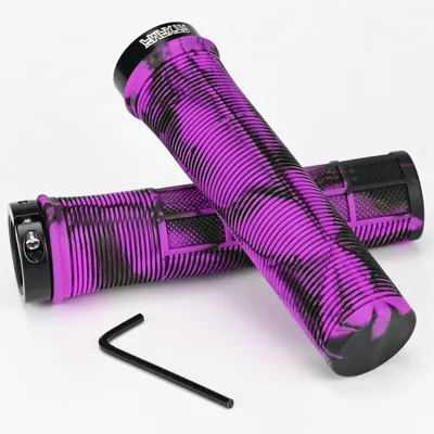Obrázok produktu pre Rukoväte na bicykel, gumené, protišmykové, 22 mm, vhodné na horské bicykle (MTB), ergonomické, fialové, hliníkové, s uzáverom