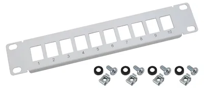 UTP Keystone-Patchpanel für 10 Zoll Serverschränke von HMF mit 10 Ports RJ45 in Lichtgrau